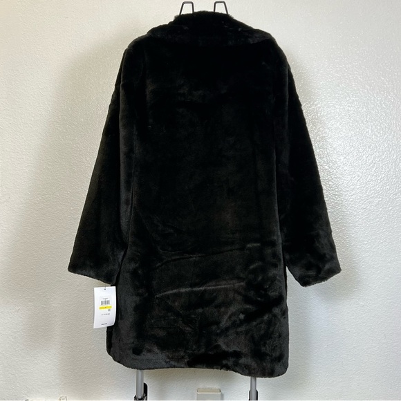 DKNY Women’s Black Front Button Down Faux Fur Jacket Coat Size M - Picture 8 of 13